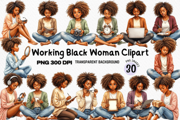 Download Working Black Woman Clipart PNG Bundle - Woman Collection