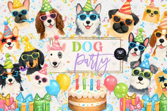 Download Dog Party Clipart Watercolor - Premium Resources