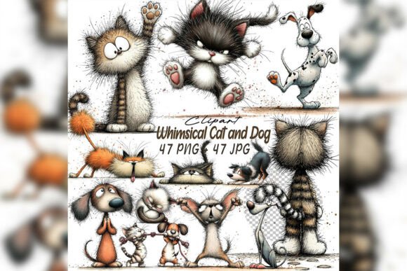 Download Whimsical Cat &amp; Dog Friends Clipart Set - Dog Collection